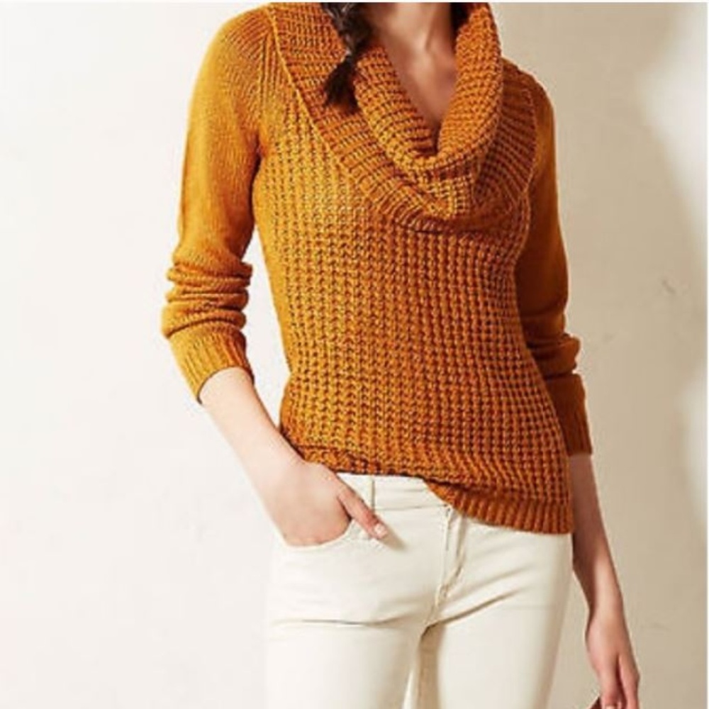 Anthropologie Cowl Neck Waffle Knit Sweater